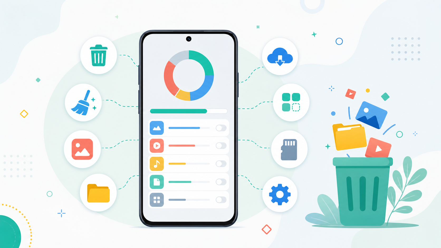 Phone का Storage कैसे खाली करें? 7 आसान तरीके — इस विषय को दर्शाती एक illustration
